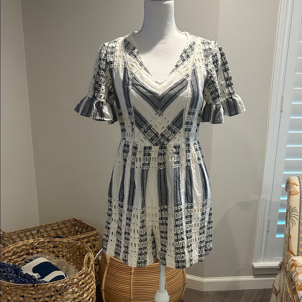 Anthropologie Navy and Cream Striped Romper